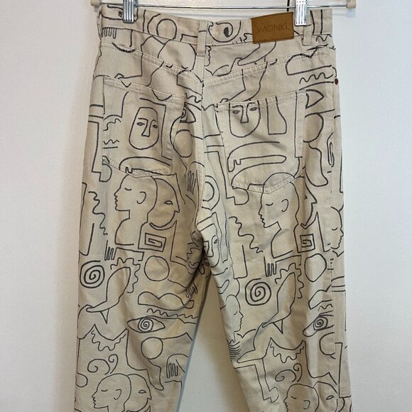 Monki Taiki organic cotton figure print straight leg jeans in off white, size 29 - Picture 3 of 3